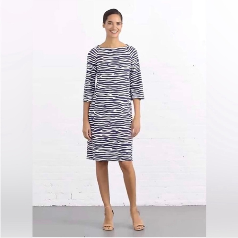J.McLaughlin Navy Blue/Cream Campbell Dress Mega Lateral Woody Print Size M